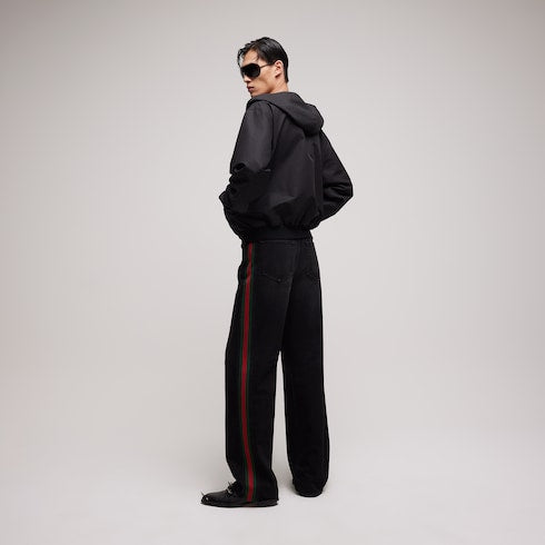 Reversible cotton canvas zip jacket - black and dark brown