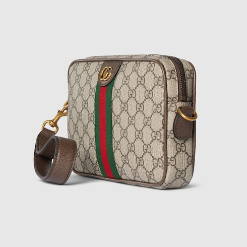 Ophidia small crossbody bag - beige and dark brown fabric