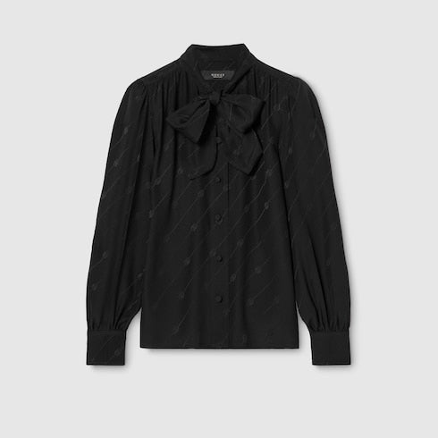 Silk crêpe satin Interlocking G shirt - black