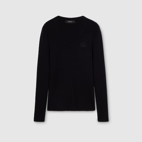 Fine cashmere silk top with embroidery - black