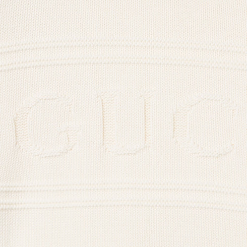 Knit cotton wool sweater with intarsia - white