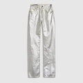 Straight denim pants with soft coating - white and silver