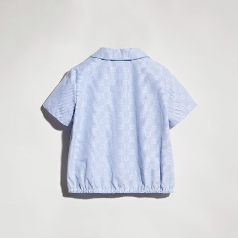 Children's GG striped poplin shirt - white and light blue