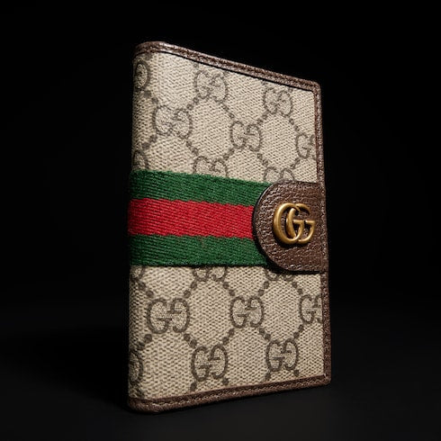Ophidia long card case - beige and dark brown fabric