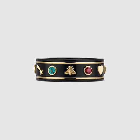 Icon 18k ring with gemstones - 18k Yellow Gold / Black