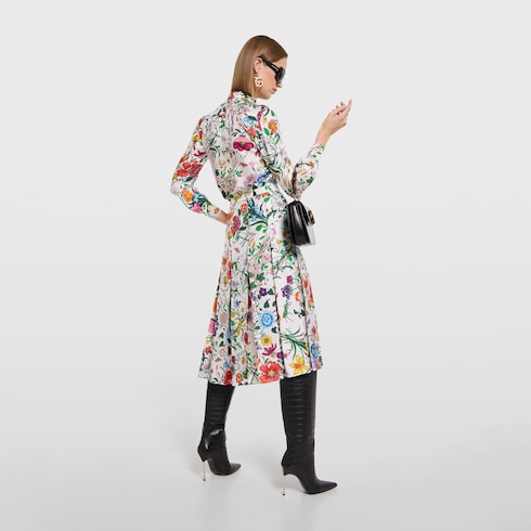 Printed silk twill shirt with bow - multicolor