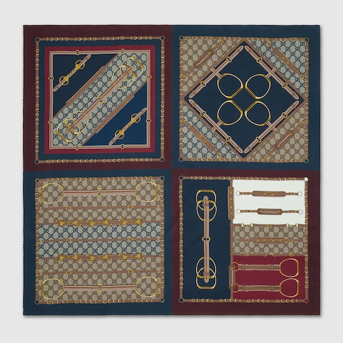 Printed silk twill carré - brown and red