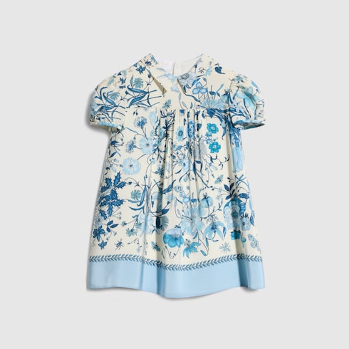 Baby printed crêpe de chine dress - white and light blue