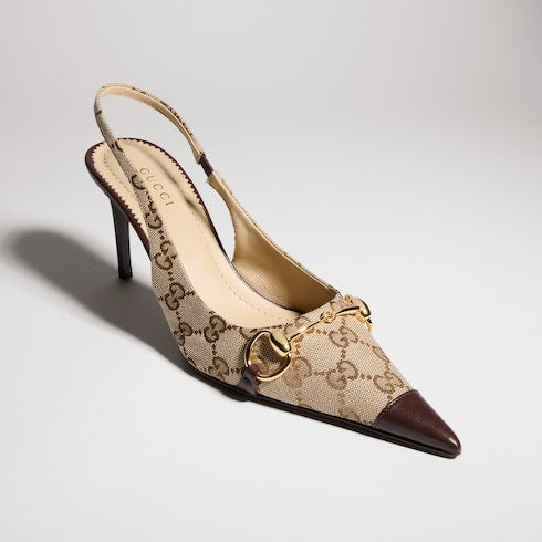 Women's Donna slingback pump - sand and brown GG canvas