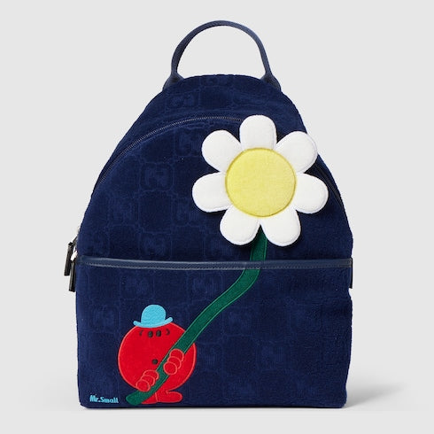 Children's GG backpack with embroidery - dark blue GG terrycloth