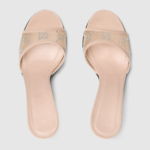 Women's crystal slide sandal - light pink GG crystal mesh