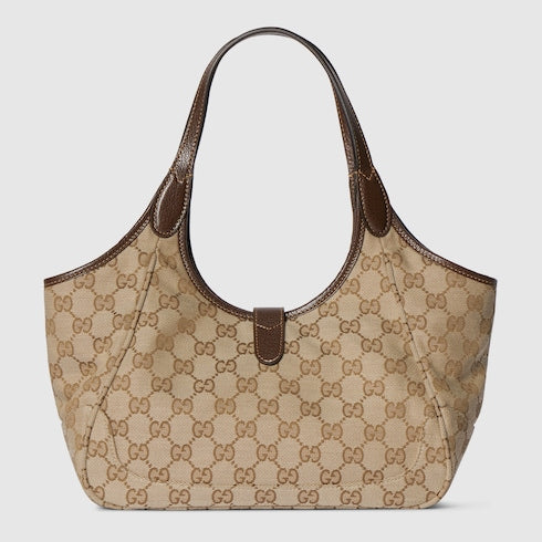 Mercato small tote bag - sand and brown GG canvas