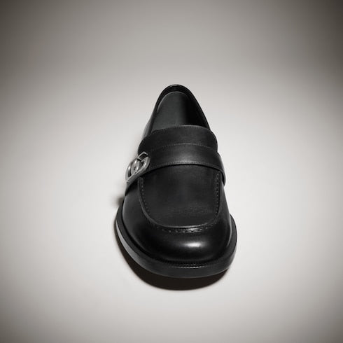 Men's loafer with Double G - black brushed leather