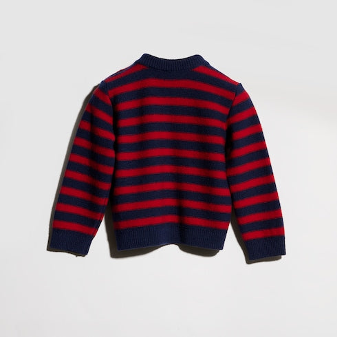 Baby striped wool sweater - navy and red