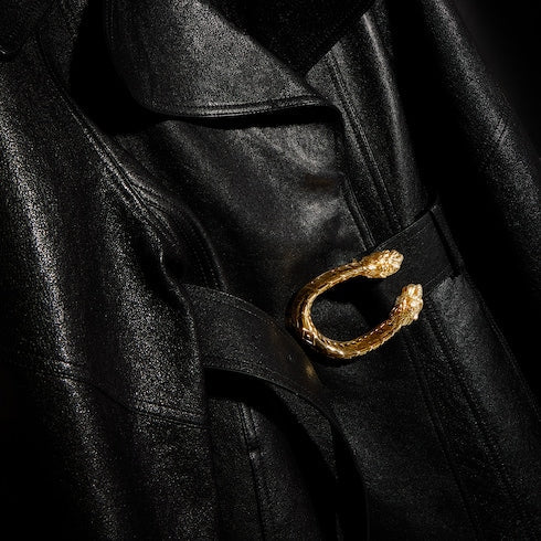 Soft grainy leather trench - black