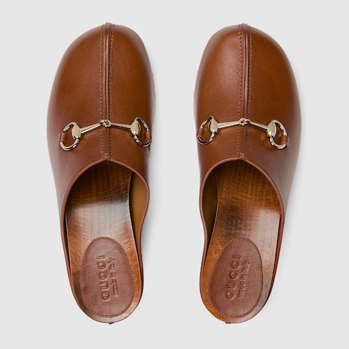 Women's platform clog with Horsebit - brown leather