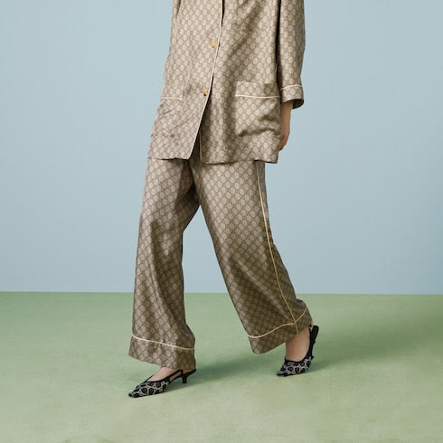 GG Supreme print silk pant - beige and ebony