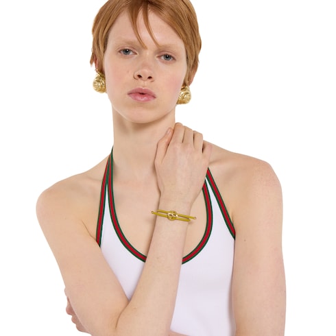 Bracelet with enamel Round Interlocking G - mustard yellow leather