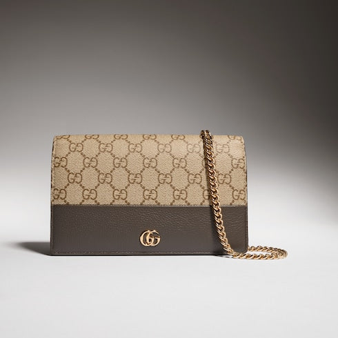 Bi-color GG Marmont wallet on chain - taupe leather and Supreme