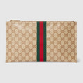 Large pouch with Web - sand and brown GG canvas