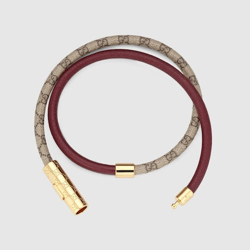 Double bracelet with GG detail - brown leather