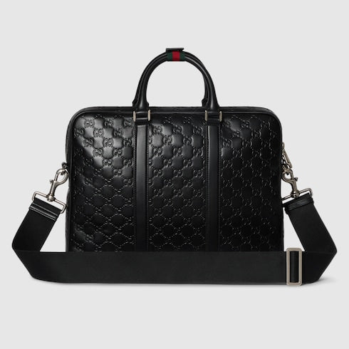 GG Emblem large briefcase - black GG leather