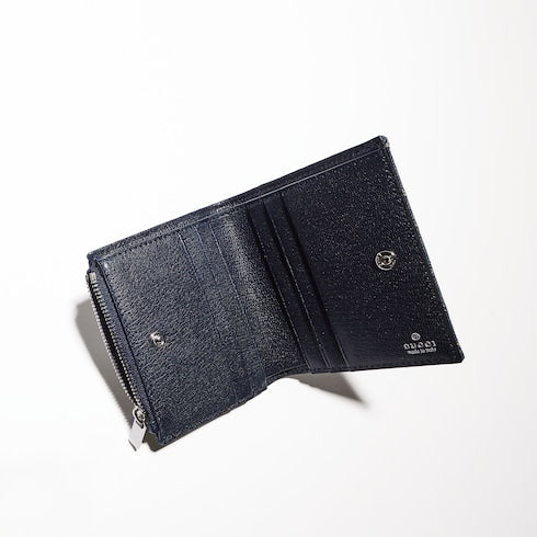 Small wallet with Gucci plaque - dark blue GG denim