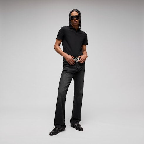 Belt with Interlocking G buckle - GG Supreme Black And Grey