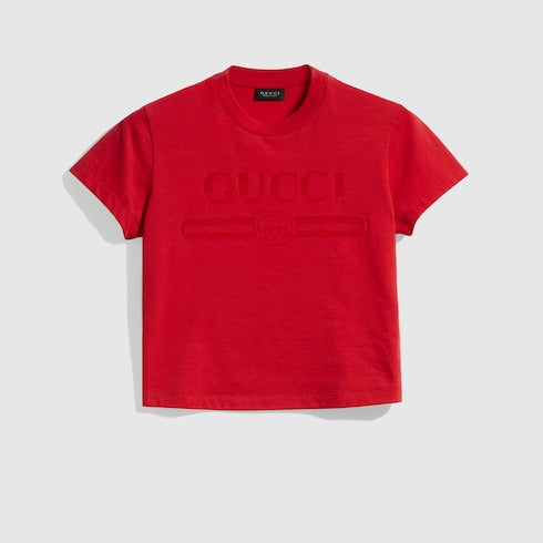 Cotton jersey T-shirt with devoré detail - red