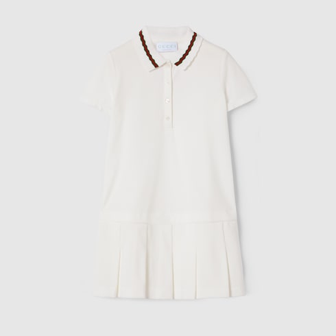 Children's mini polo dress with Web - white