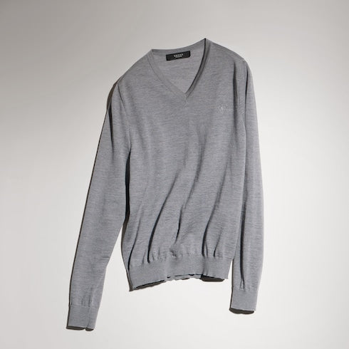 Fine wool sweater with embroidery - grey