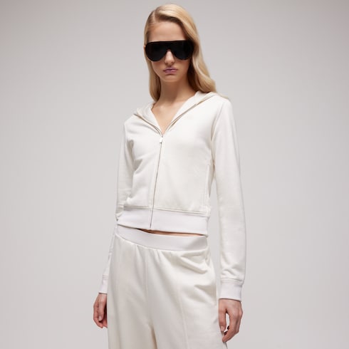 Cotton silk jersey zip sweatshirt - white