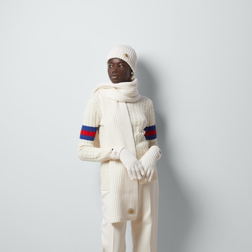 Wool cashmere gloves with Double G - ivory