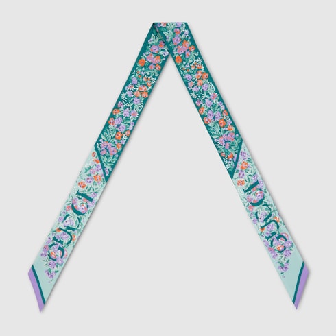 Printed silk twill ribbon - aquamarine and lilac