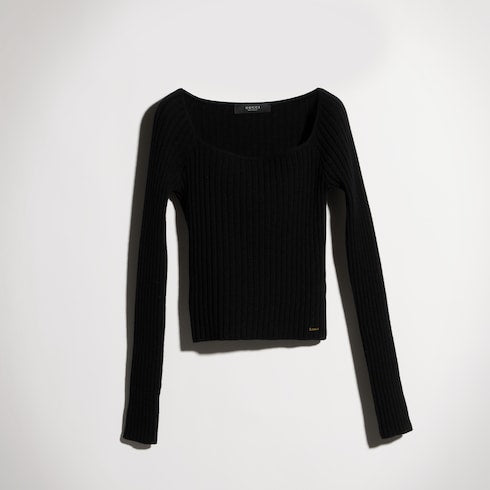 Soft rib wool cashmere top with tag - black
