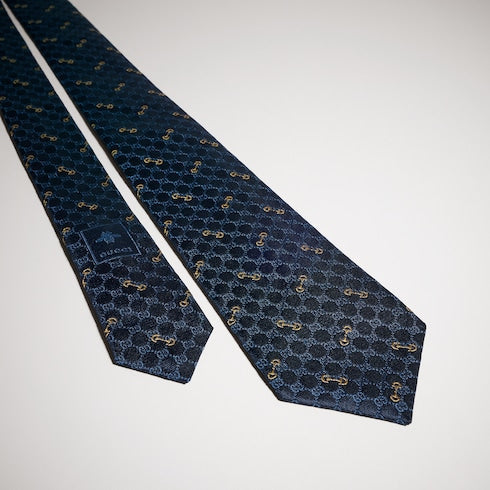 GG silk jacquard tie - dark blue and light blue