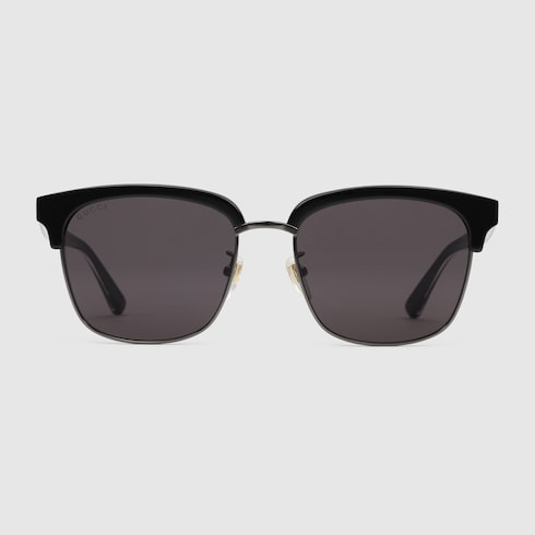 Shiny Black Ruthenium Metal Rectangular-Frame Sunglasses - Shiny Black Ruthenium Metal