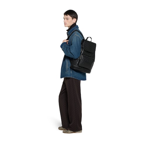 GG Emblem medium backpack - black GG leather