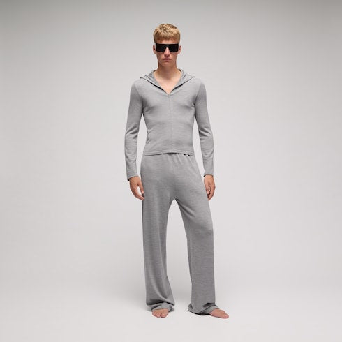 Wool silk leisure pants with embroidery - grey