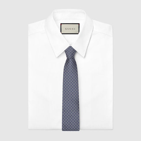 GG silk jacquard tie - dark blue and blue