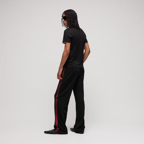 Silk jersey polo shirt with Web - black