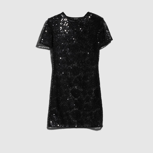 Embroidered tulle dress with sequins - black and grey