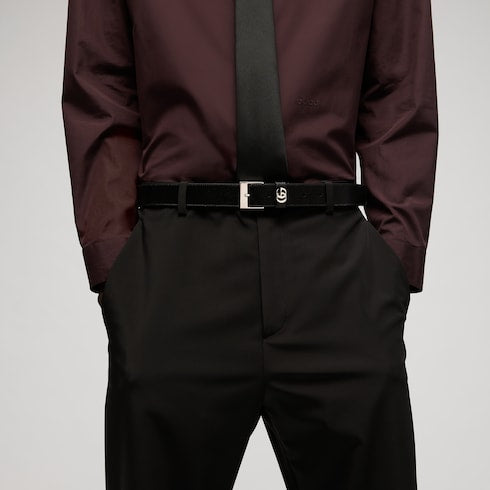Belt with square buckle - black leather
