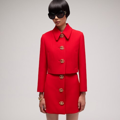 Crêpe wool jacket with Double G button - red