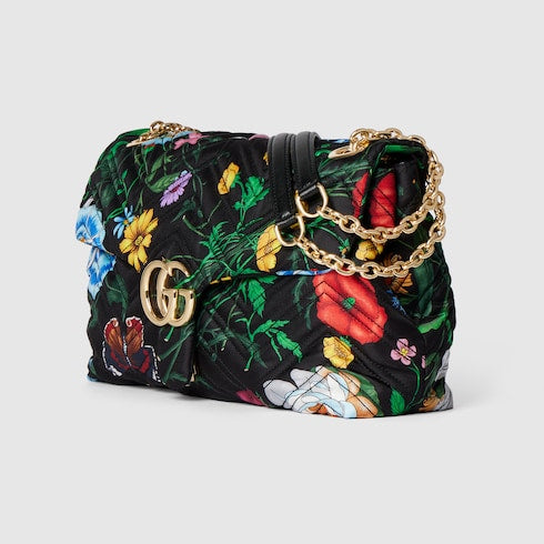 GG Marmont medium shoulder bag - black silk twill