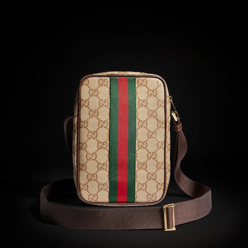 GG mini bag with Web - sand and brown GG canvas