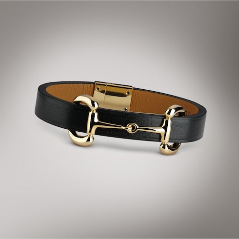 Leather bracelet with Horsebit - black leather