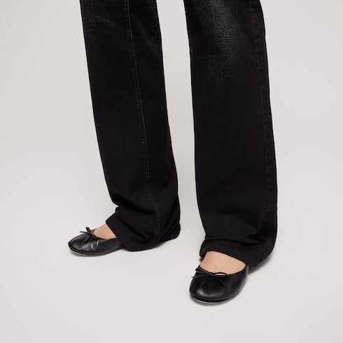 Women's ballerina with bamboo - black soft leather