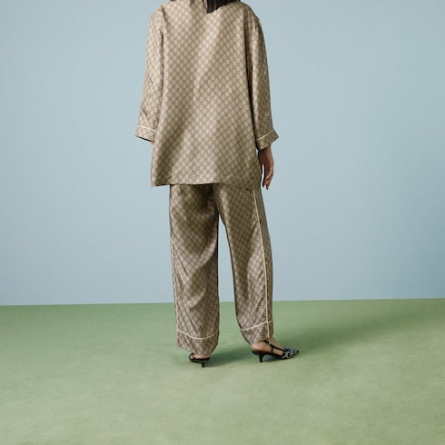 GG Supreme print silk pant - beige and ebony
