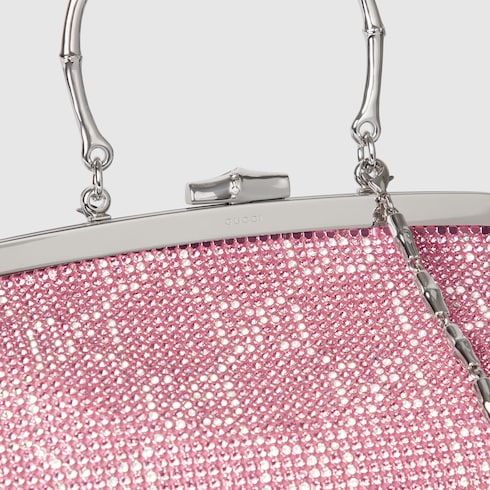 Crystal medium evening top handle bag - pink and silver GG crystal